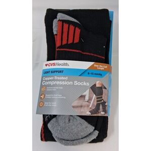 CVS Health Copper Treated Compression Socks 8-15 mmHg Light Support S/M Blk Red